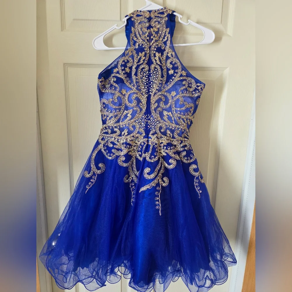 Elegant Blue and Gold Kids Dress - Picture 6 of 11